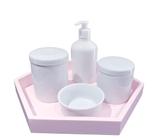 Kit higiene bebê porcelana maternidade menina bandeja rosa potes