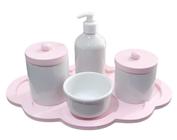 Kit Higiene Bebê porcelana Menina rosa maternidade Saboneteira liquida bandeja nuvem
