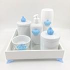 Kit Higiene Bebê Porcelana Príncipe Coroa Azul Bandeja Mdf Garrafa 6pçs