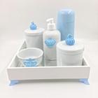 Kit Higiene Bebê Porcelana Príncipe Coroa Bandeja Mdf Garrafa Azul 6pçs