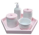 kit Higiene bebê porcelana Saboneteira liquida potes tampa bandeja rosa menina