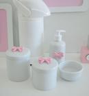 kit Higiene Bebê Potes K021 Cotonete Flor Rosa Algodão Limpeza Porcelana Multi Uso Térmica 500ml