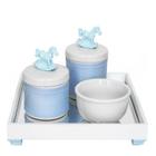 Kit Higiene Bebê Potes Porcelanas Molhadeira Cavalinho Azul