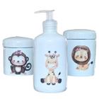 Kit higiene bebê Safari 3 peças - potes e porta álcool - Peças Porcelana - MENINA