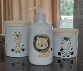Kit higiene bebê Safari 3 peças - potes e porta álcool - Porcelana Tampa Pinus - MENINO