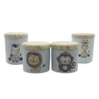 Kit higiene bebê Safari 4 potes MENINA - Peças Porcelana Tampas Pinus