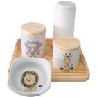 Kit higiene bebê Safari 5 Pçs - Peças porcelana e Pinus