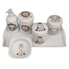 Kit higiene bebê Safari 6 peças - bandeja, potes, porta álcool e molhadeira - Tudo Porcelana