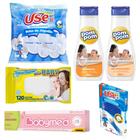 Kit Higiene Chá Bebê Presente Toalha Umedecida Algodão Cotonete Shampoo Condicionador Pomada