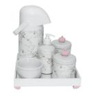 Kit Higiene Espelhado Pote Porcelana Térmica Coroa Rosa Bebê