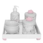 Kit Higiene Espelhado Potes Porcelana Bebê Nuvem Rosa Menina