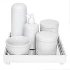 Kit Higiene Espelho Completo Porcelanas e Garrafa Pequena Branco Quarto Bebê Unissex