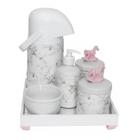 Kit Higiene Espelho Completo Porcelanas, Garrafa e Capa Cavalinho Rosa Quarto Bebê Menina