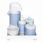 Kit Higiene Espelho Completo Porcelanas, Garrafa e Capa Coroa Azul Quarto Bebê Menino