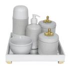 Kit Higiene Espelho Completo Porcelanas, Garrafa Pequena e Capa Provençal Dourado Quarto Bebê Unisse