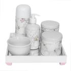 Kit Higiene Espelho Completo Porcelanas, Garrafa Pequena e Capa Rosa Quarto Bebê Menina