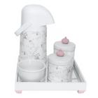 Kit Higiene Espelho Potes, Garrafa, Molhadeira e Capa Coroa Rosa Quarto Bebê Menina