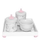 Kit Higiene Espelho Potes, Molhadeira e Capa Provençal Rosa Quarto Bebê Menina