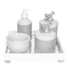 Kit Higiene Espelho Potes, Molhadeira, Porta Álcool-Gel e Capa Cavalinho Prata Quarto Bebê Unissex