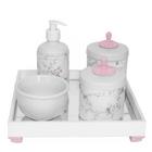 Kit Higiene Espelho Potes, Molhadeira, Porta Álcool-Gel e Capa Provençal Rosa Quarto Bebê Menina