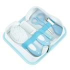Kit Higiene Estojo Necessaire mais 5 Pçs Masculino Tesoura Escova Pente Cortador Unha Lixa Unha Azul