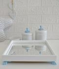 Kit Higiene K049 Bandeja MDF Porcelanas Apliques Azul Quarto Bebê