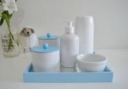 Kit Higiene Porcelana Bebê Bandeja Mdf Colorida Espelho