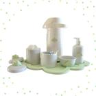 Kit Higiene Porcelana Bebê K044 Bandeja Nuvem Moderno Sabonete Térmica 500ml Cotonete Algodão
