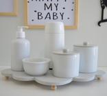 Kit Higiene Porcelana Bebê K085 Bandeja Nuvem Cinza 6pçs