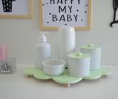 Kit Higiene Porcelana Bebê K085 Bandeja Nuvem Cinza 6pçs