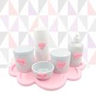 Kit Higiene Porcelana Nuvem Rosa tema lacinho Garrafa 6pçs