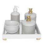 Kit Higiene Potes Porcelanas Molhadeira Ursinho Bebê Dourado