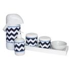 Kit Higiene Slim Branco Garrafa Grande Capa Chevron Marinho Quarto Bebê Menino