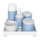 Kit Higiene Térmica Porcelana Bandeja Espelho Flor Liz Azul