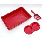 Kit Higiênico para Gatos - Bandeja + Pá + Comedouro duplo