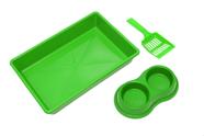 Kit higienico para gatos (bandeja/pá/comedouro) verde