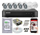 Kit Hikvision 5 Câmeras Segurança Ir20 Dvr 8 Canais c/ Hd HD 500GB