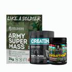 Kit: Hipercalórico Army Super Mass - 3Kg +Creatina Monohidratada Pote 300g - 100% Pura+Pré-Treino Evolution Pré Workout - Soldiers Nutrition