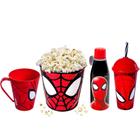 Kit Homem Aranha Balde de Pipoca 3D Garrafinha Copo e Caneca