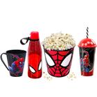 Kit Homem Aranha Balde de Pipoca 3D Garrafinha Copo e Caneca