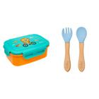 Kit Hora do Lanche Bento Box Leão e Talheres em Silicone e Bambu Azul - Buba