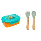 Kit Hora do Lanche Bento Box Leão e Talheres em Silicone e Bambu Verde - Buba