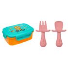 Kit Hora do Lanche Bento Box Leão e Talheres em Silicone Rosa - Buba