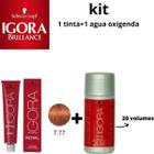 Kit Schwarzkopf Igora Royal HD 7.77, Mix 0.77 e Água Oxigenada 20vol