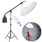 Kit Iluminação Contínua Softbox 70cm Greika Com Braço Girafa + Lâmpada 85w 110v + Tripé 2m