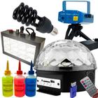 Kit Iluminação Decoração De Festa 5x1 Eventos Bailes Laser Magic Ball Strobo Tintas E Luz Negra 220v