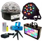 Kit Iluminação Decoração De Festa Dj Balada Eventos Bailes Canhão De Luz Led Colorida Laser E Strobo