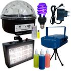 Kit Iluminação Decoração de Festa e Eventos Caseiros Bailes com Laser Magic Ball Strobo Luz Negra e Acessórios