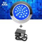 Kit Iluminação Piscina 01 LED 5w Azul Inox + Fonte - BRUSTEC