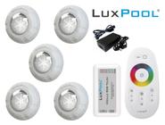 Kit Iluminação Piscina Com Controle + 5 Leds Rgb 9W + Fonte - LuxPool